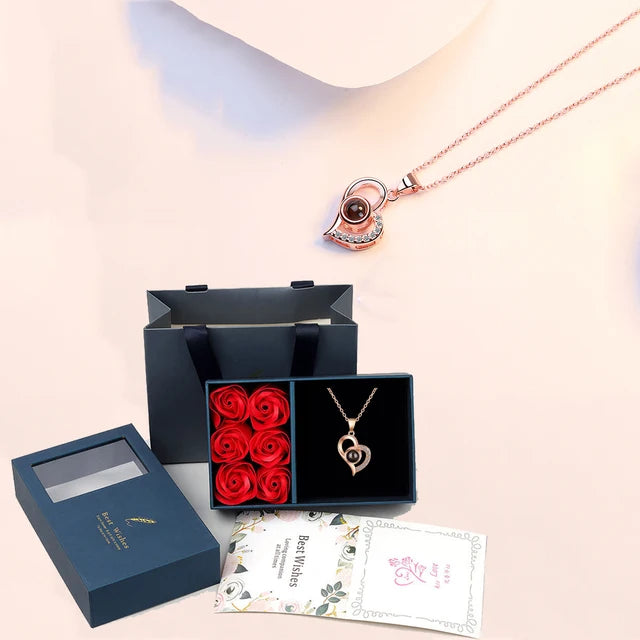 100 Languages "I Love You" Necklace with 6 Roses Luxury Gift Box