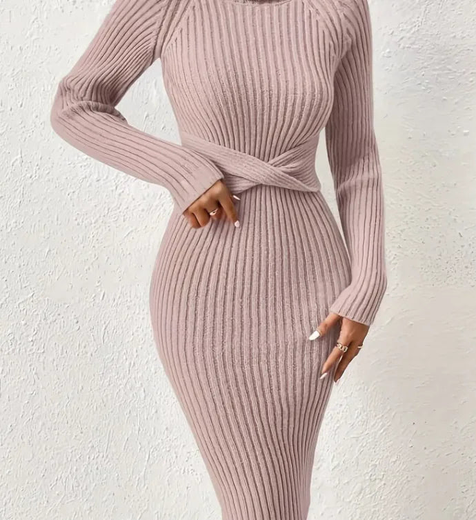 CozyFit High Collar Slim Knit Dress