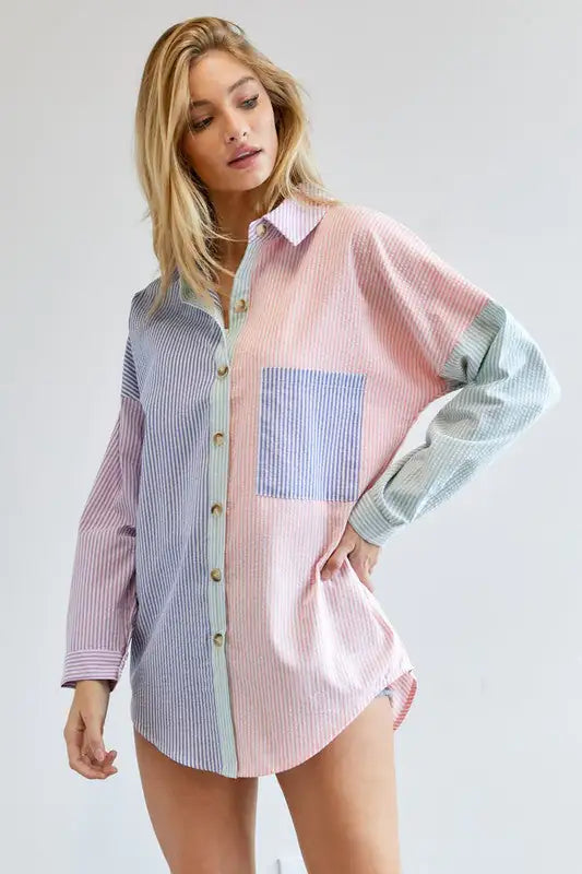 Multi Color Striped Button Down Shirt