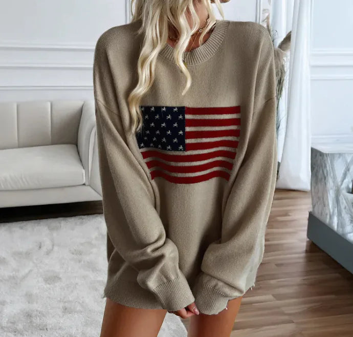 Loose Yarn-Dyed Independence Day Long Sleeve