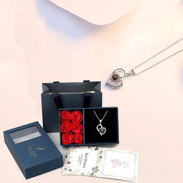 100 Languages "I Love You" Necklace with 6 Roses Luxury Gift Box